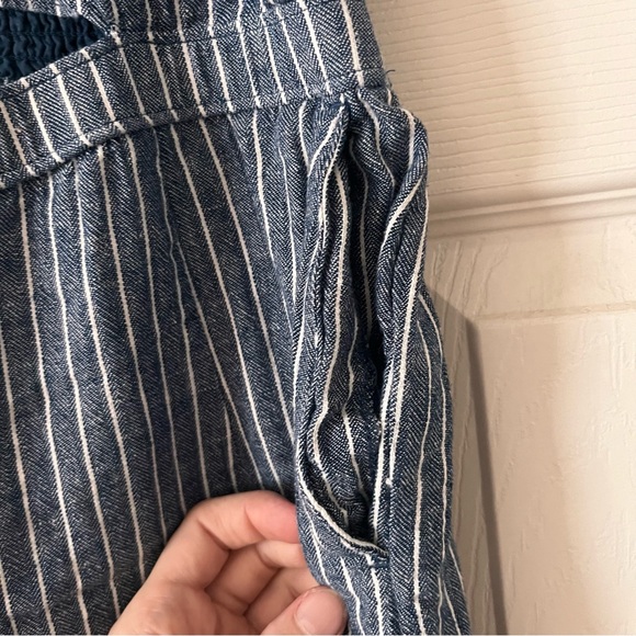 Abercrombie and Fitch Jumpsuit Pinstripe Denim with Cutout Cotton & Linen Blend - Picture 2 of 6